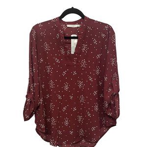 3/4 Sleeve Burgundy Woven Blouse - M